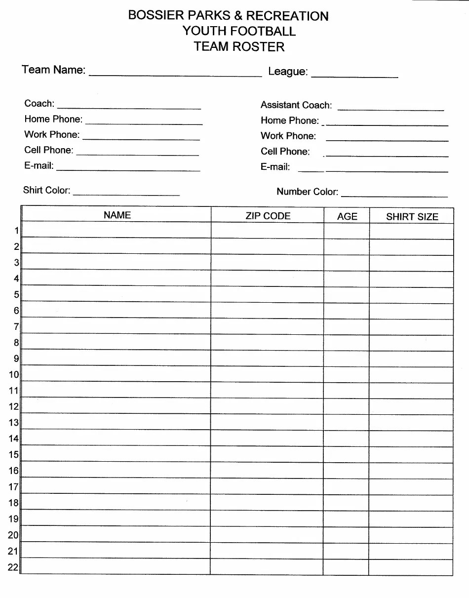 Youth Football Team Roster Bossier Parks & Recreation Download