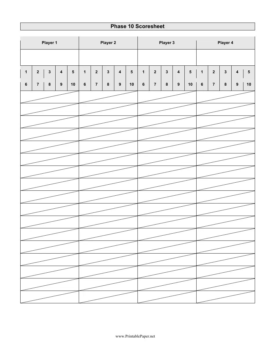 Phase 10 Scoresheet Template Download Printable PDF | Templateroller