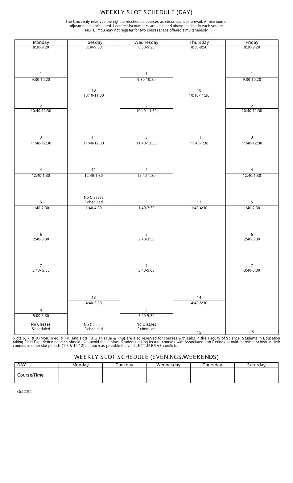 Weekly Slot Schedule Template Download Printable PDF Templateroller