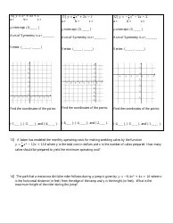 Graphing Quadratic Functions in Standard Form Worksheet - Fill Out