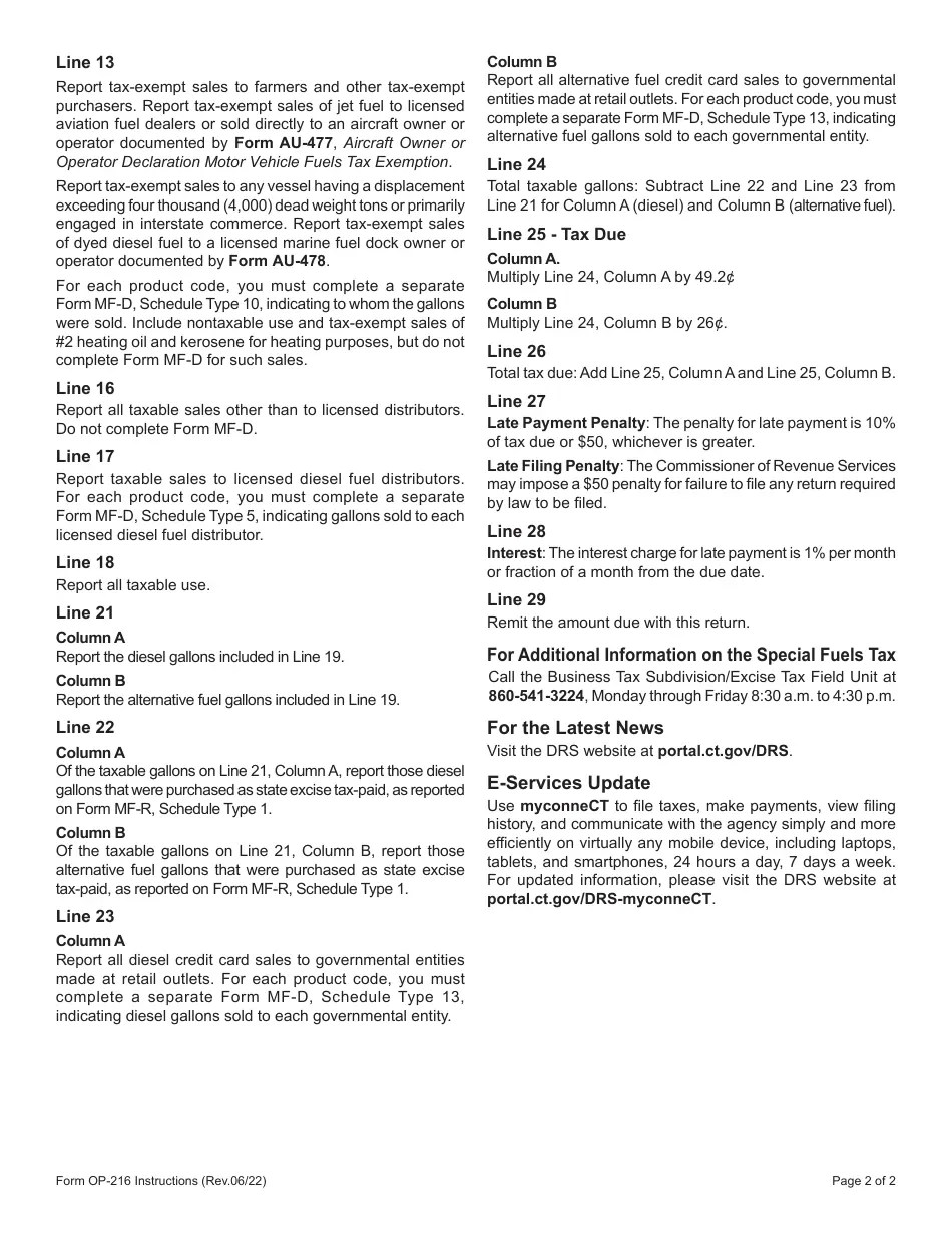 Form OP216 Download Printable PDF or Fill Online Special Fuel Tax