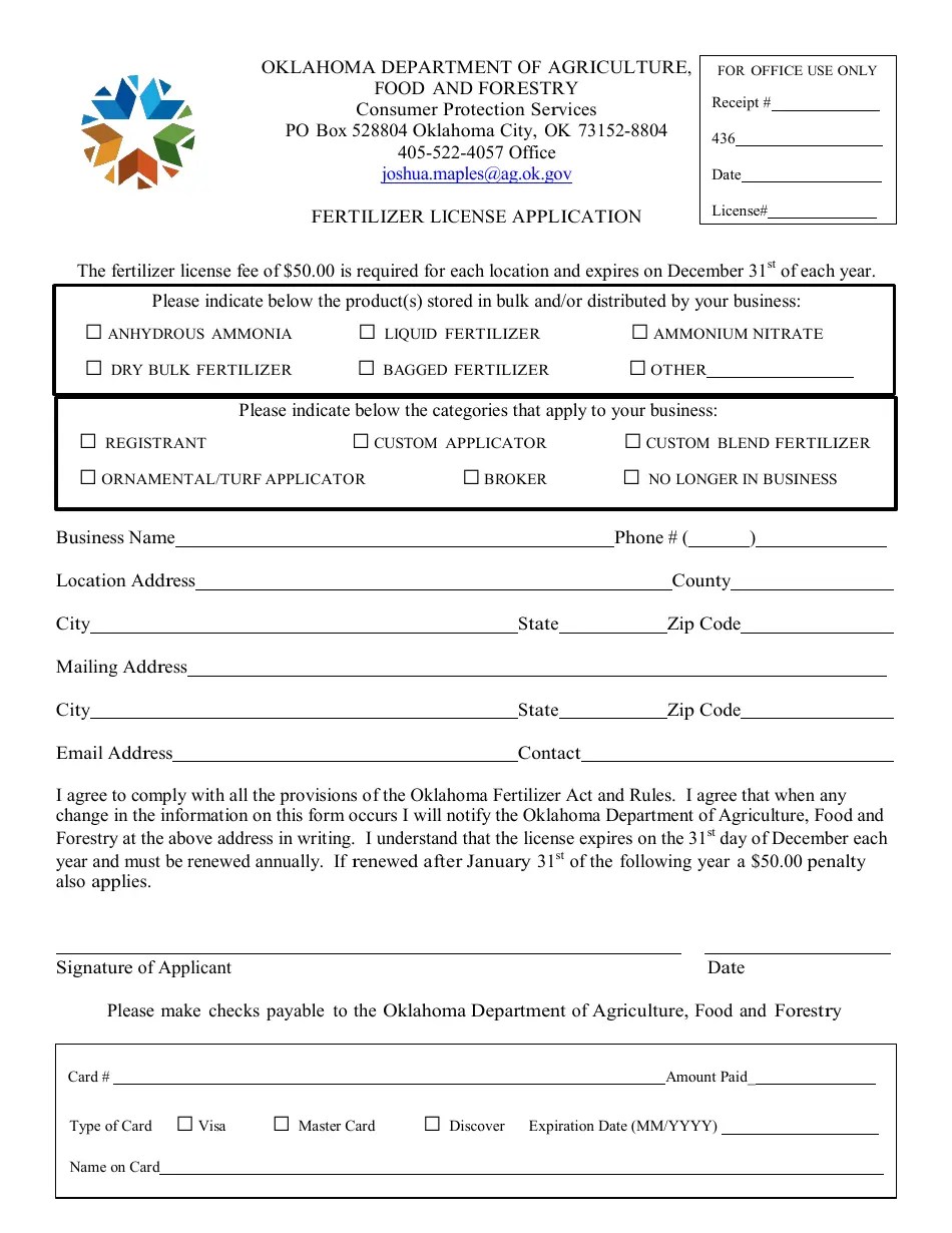 Oklahoma Fertilizer License Application Fill Out, Sign Online and