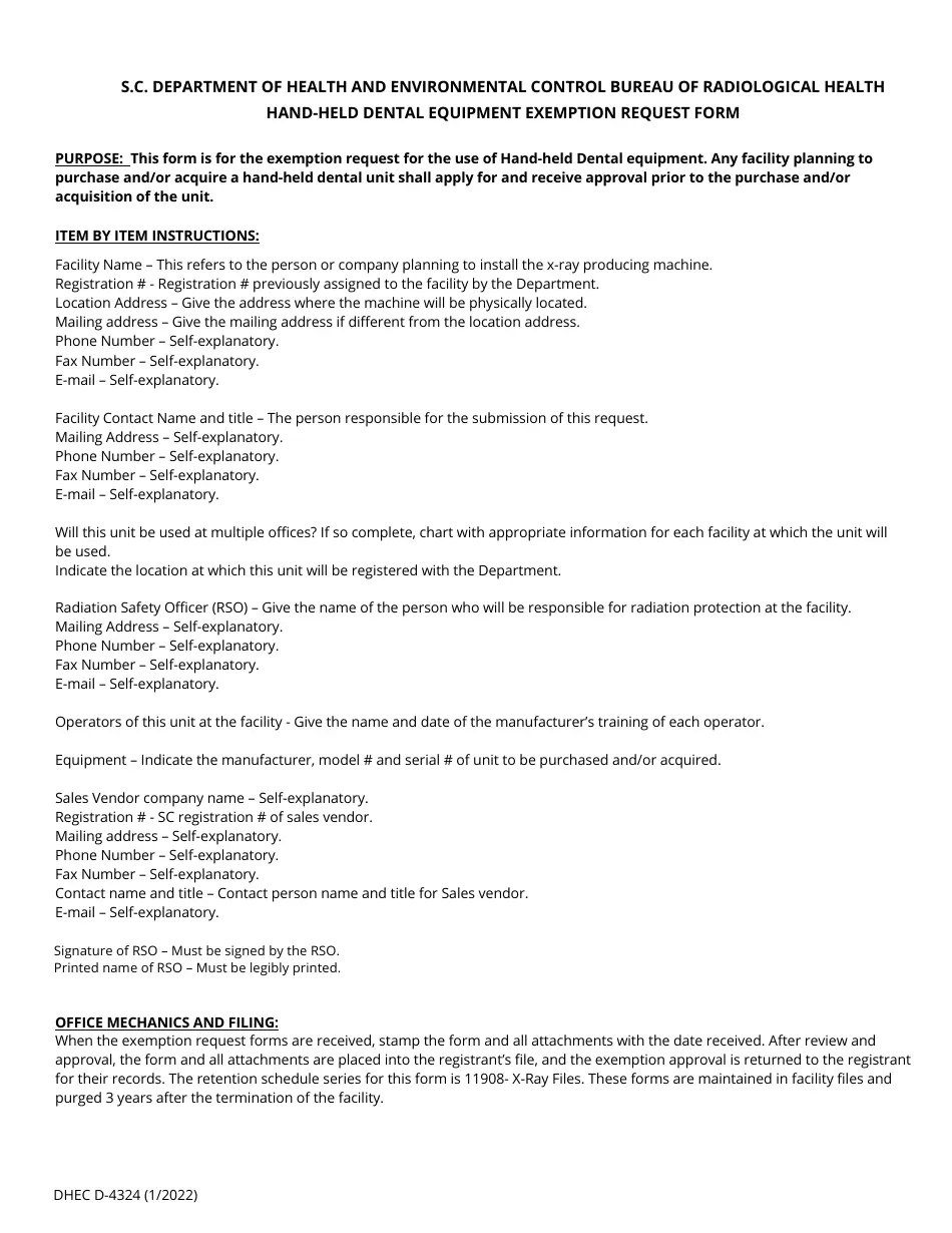 DHEC Form 4324 Fill Out, Sign Online and Download Fillable PDF, South