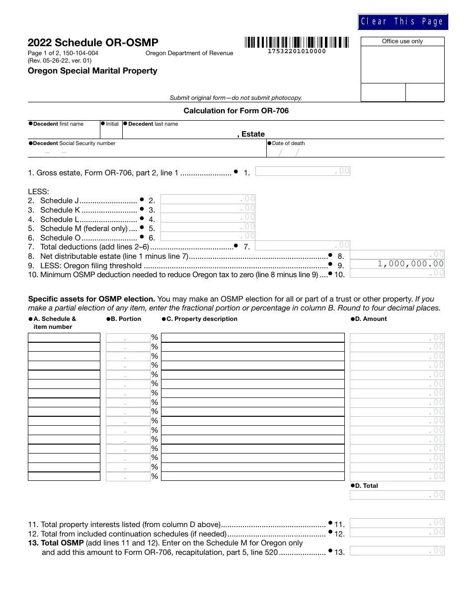 Form 150104004 Schedule OROSMP 2022 Fill Out, Sign Online and