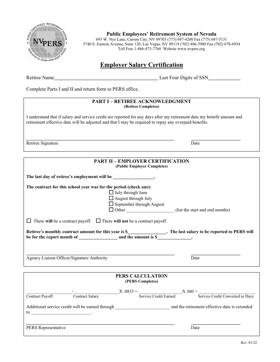 Nevada Employer Salary Certification Download Fillable PDF Templateroller