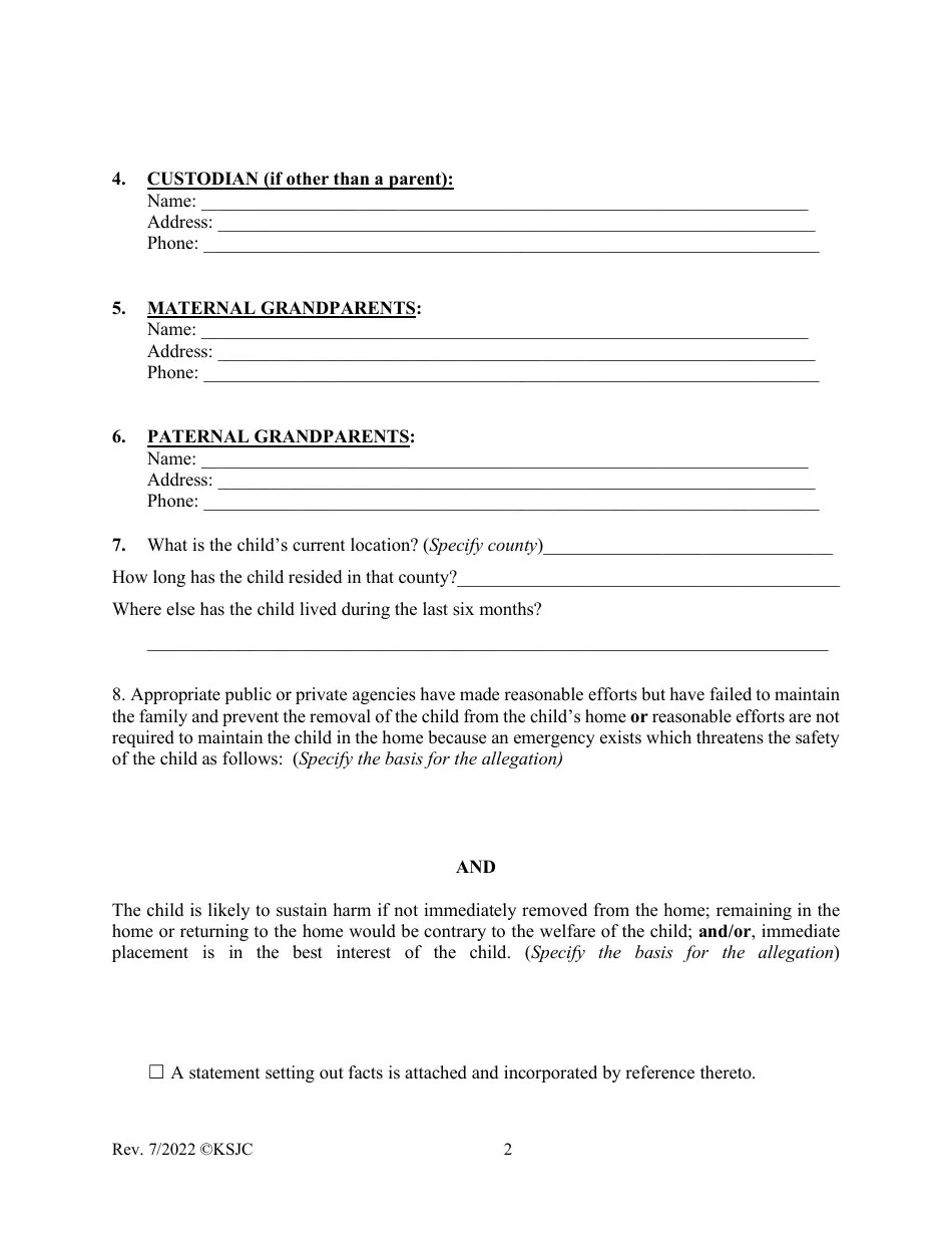 Form 105 Download Fillable PDF or Fill Online Application for Ex Parte
