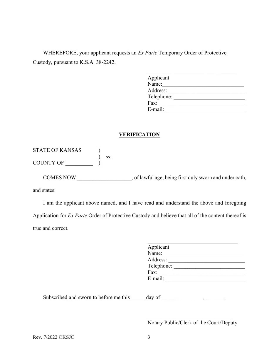 Form 105 Download Fillable PDF or Fill Online Application for Ex Parte