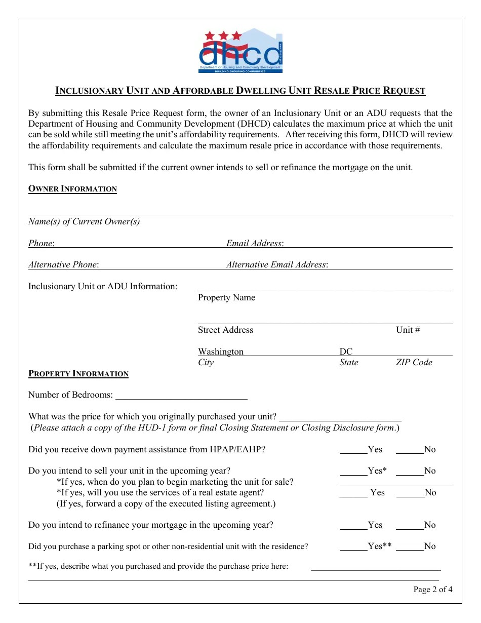 Washington, D.C. Inclusionary Unit and Affordable Dwelling Unit Resale