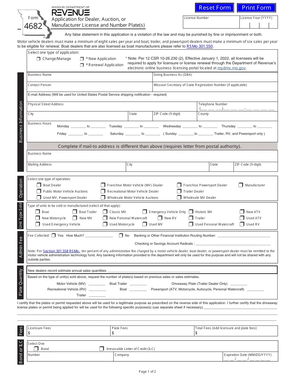 Form 4682 Download Fillable PDF or Fill Online Application for Dealer