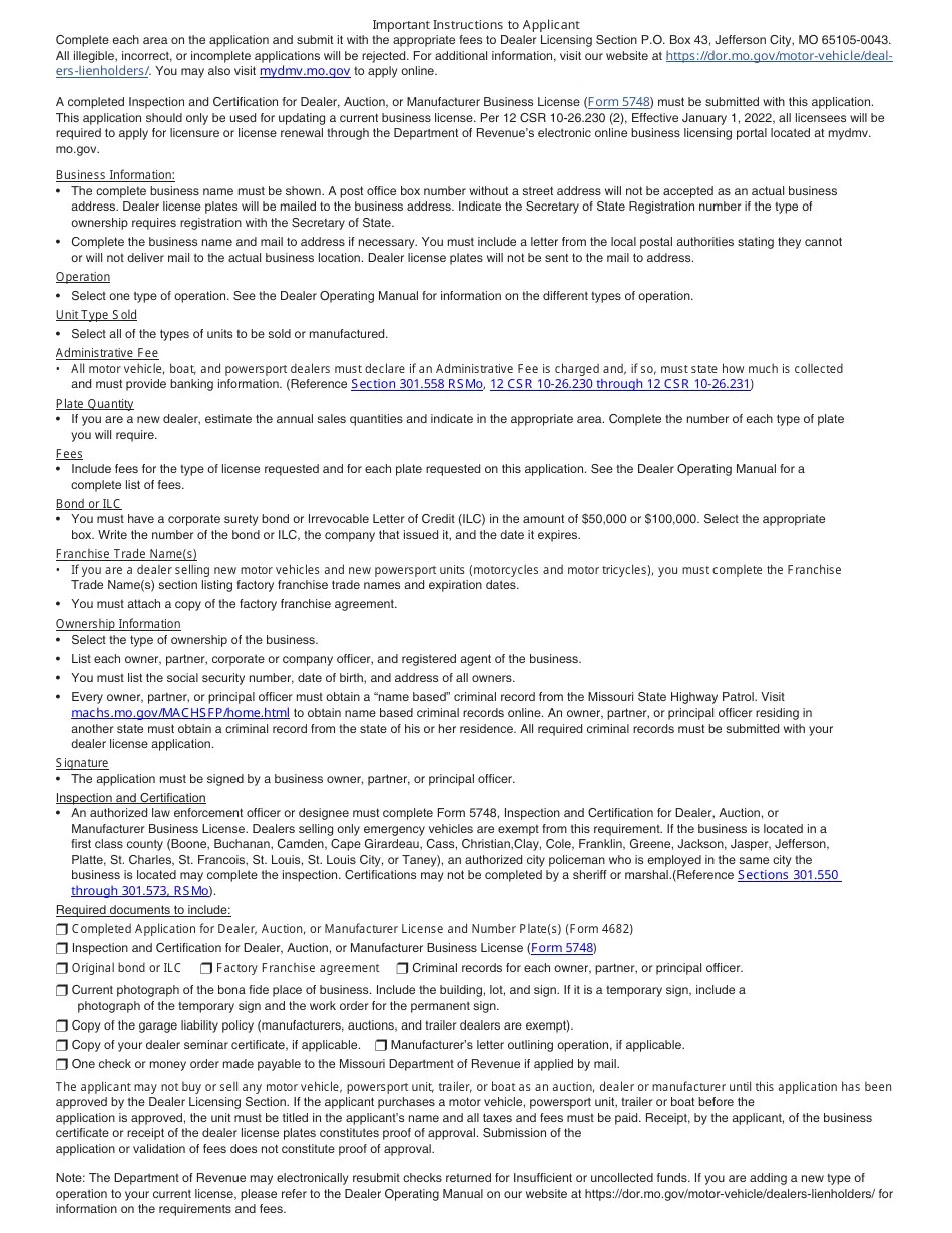 Form 4682 Download Fillable PDF or Fill Online Application for Dealer