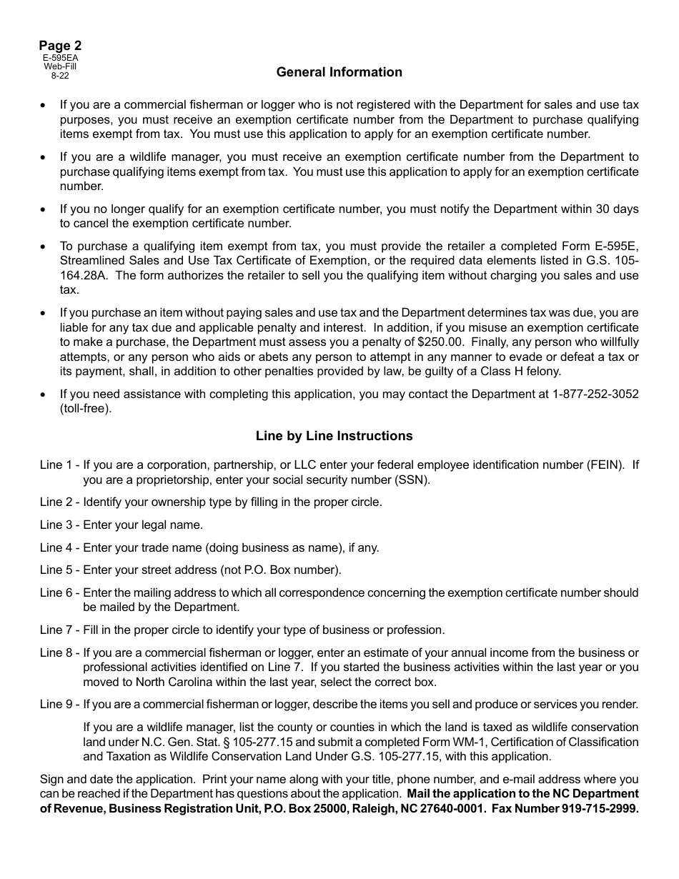 Form E595EA Download Fillable PDF or Fill Online Application for Exemption Certificate Number