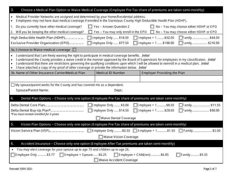 2022 Stanislaus County, California Employee Benefit Enrollment Form
