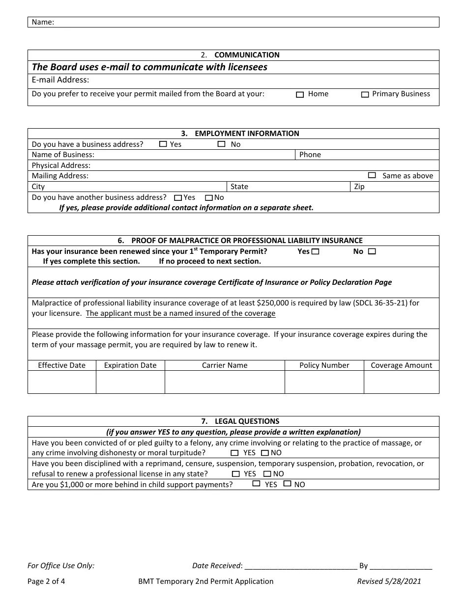 South Dakota Application for 2nd Temporary Permit Fill Out, Sign
