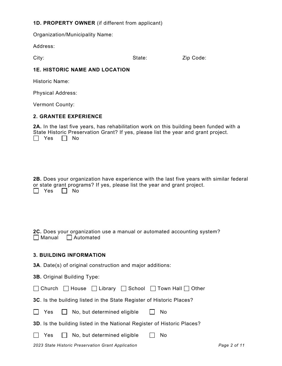 2023 Vermont Vermont Historic Preservation Grants Application Fill