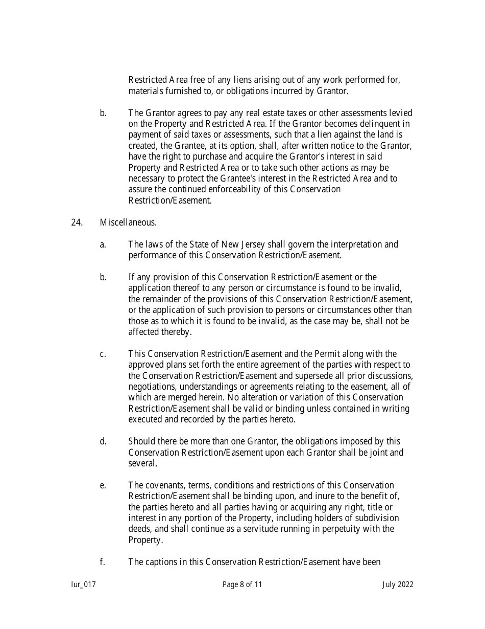 New Jersey Grant of Conservation Restriction/Easement (Stormwater