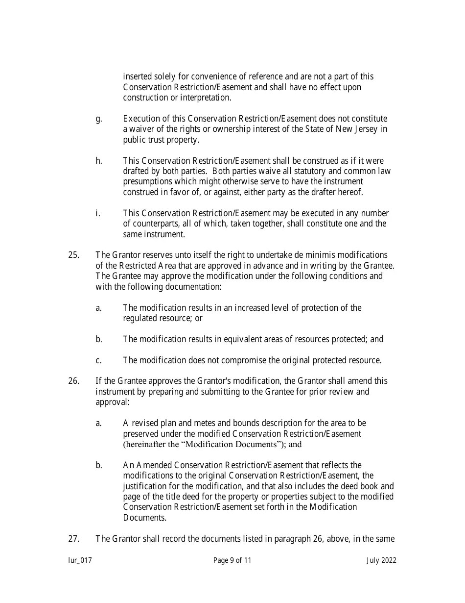 New Jersey Grant of Conservation Restriction/Easement (Stormwater