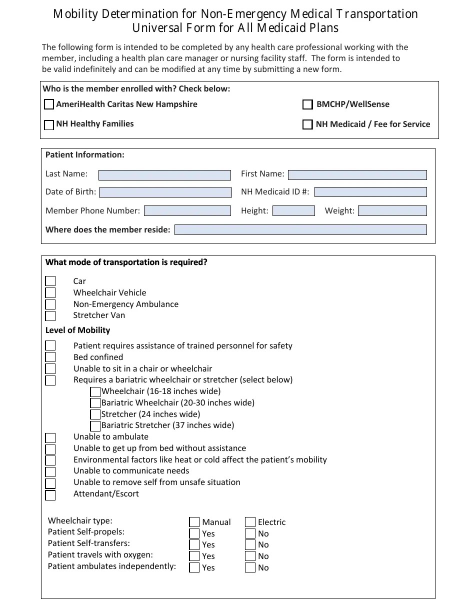 New Hampshire Mobility Determination for Nonemergency Medical