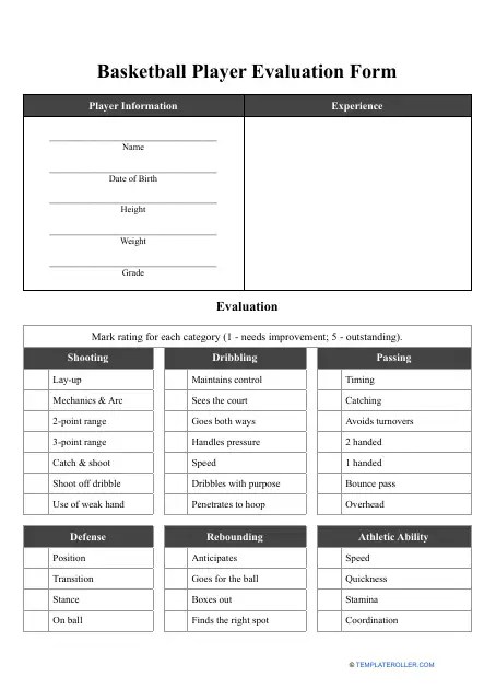 Basketball Player Evaluation Form - Fill Out, Sign Online and Download