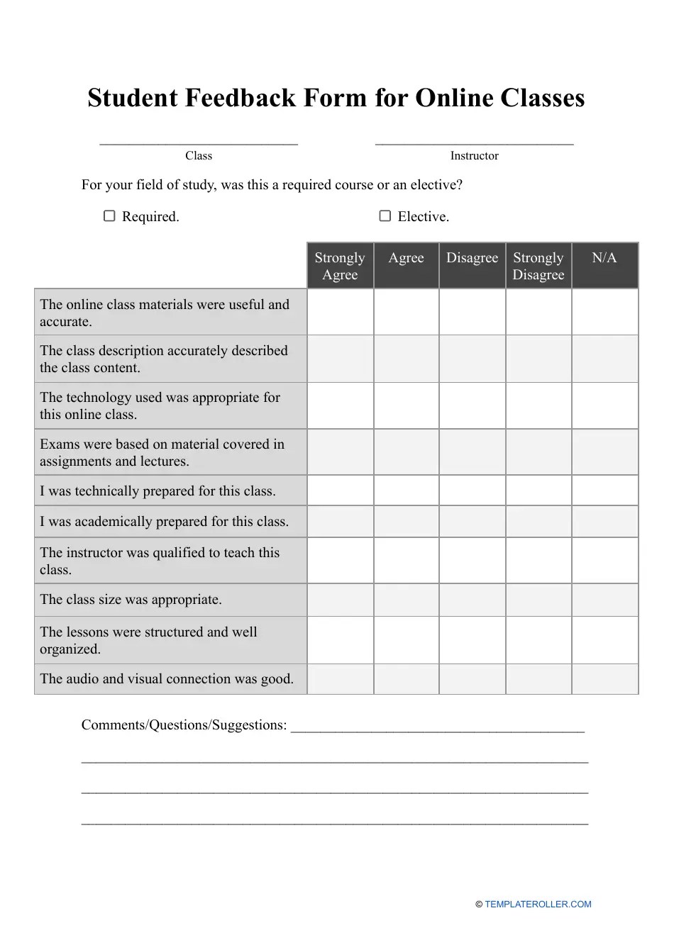 Student Feedback Form for Online Classes Fill Out, Sign Online and