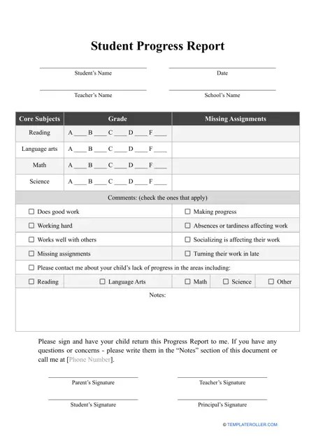 Student Progress Report Templates PDF. download Fill and print for free
