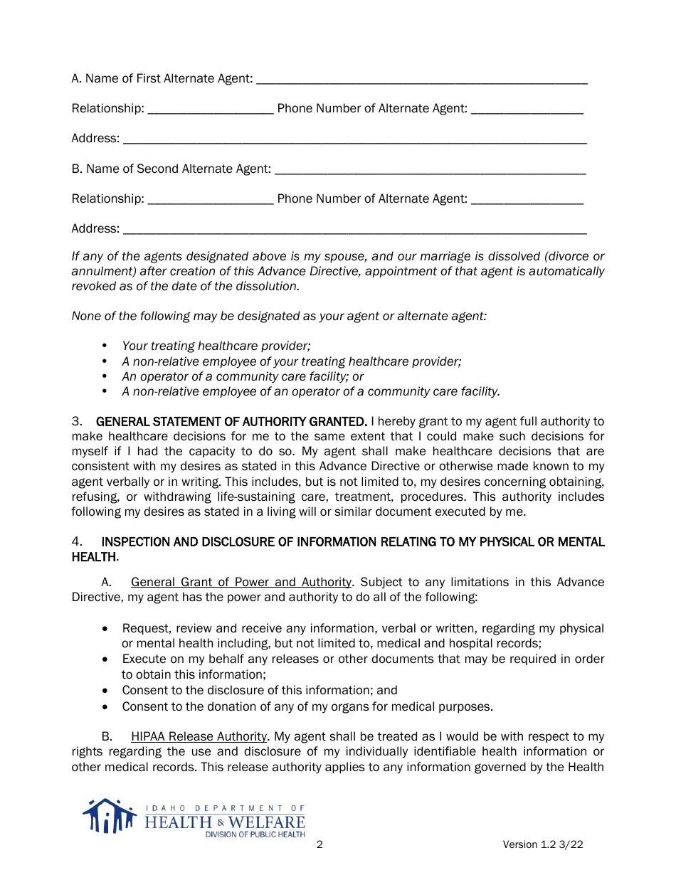 Idaho Advance Directive Form Fill Out, Sign Online and Download PDF