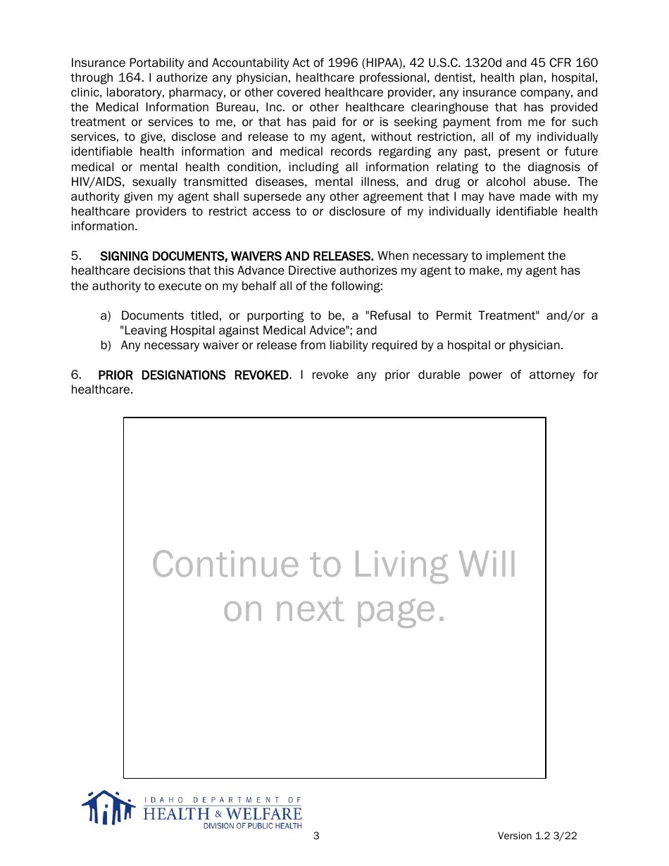 Idaho Advance Directive Form Fill Out, Sign Online and Download PDF