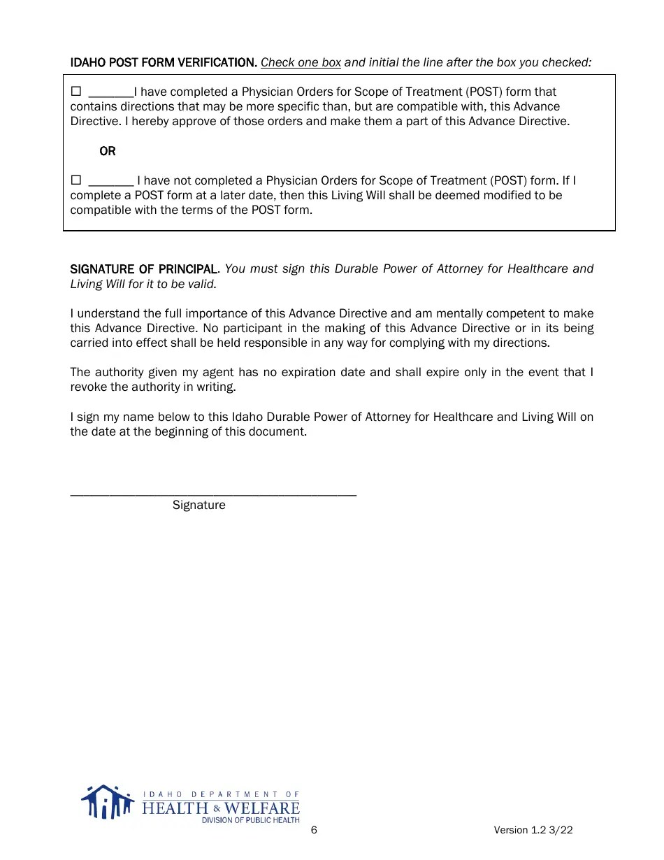 Idaho Advance Directive Form Fill Out, Sign Online and Download PDF