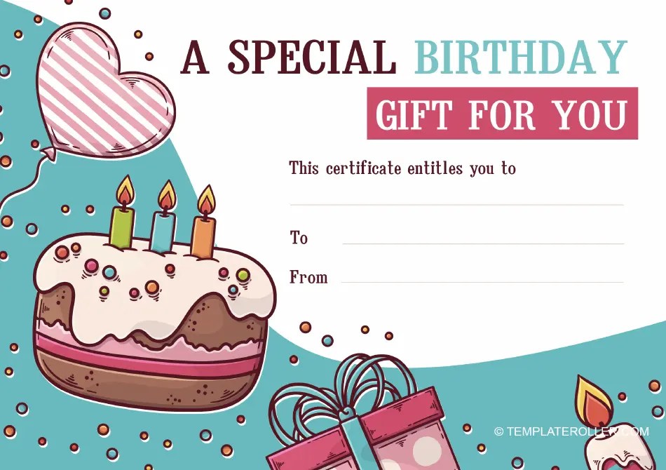 Birthday Gift Certificate Template - Tasty Cake Download Printable PDF