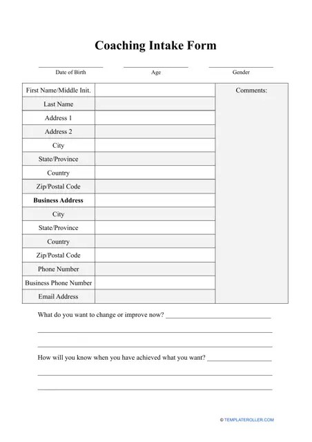 Coaching Intake Form - Fill Out, Sign Online and Download PDF