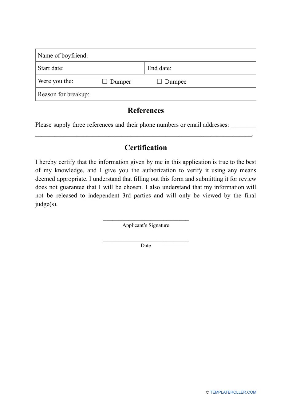 Girlfriend Application Form Fill Out, Sign Online and Download PDF Templateroller