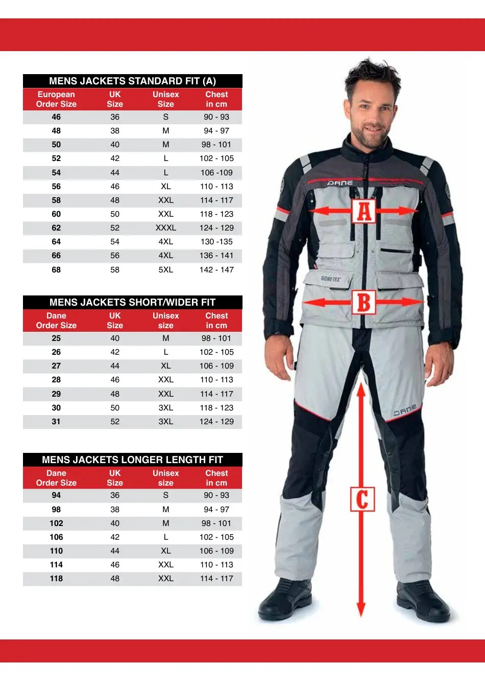 Motorcycle Clothing Size Chart Dane Download Printable PDF