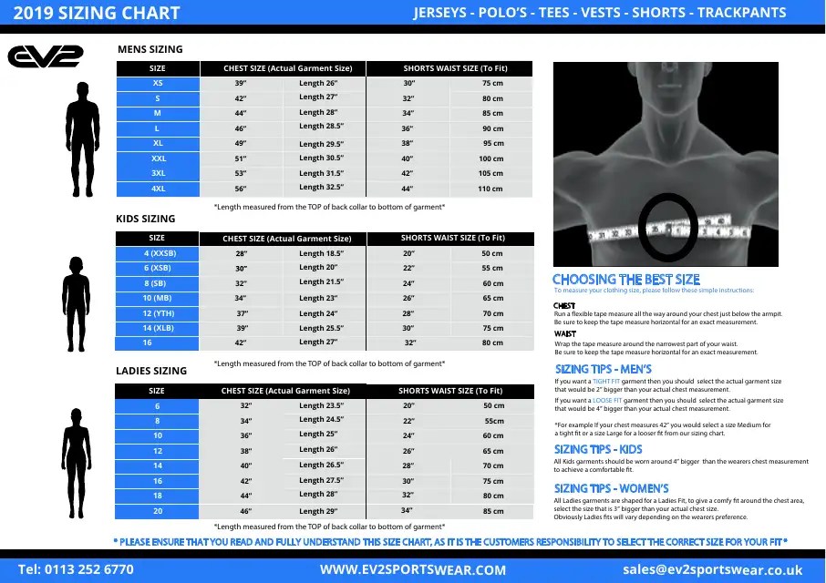 Sportswear Size Chart - Ev2 Download Printable PDF | Templateroller