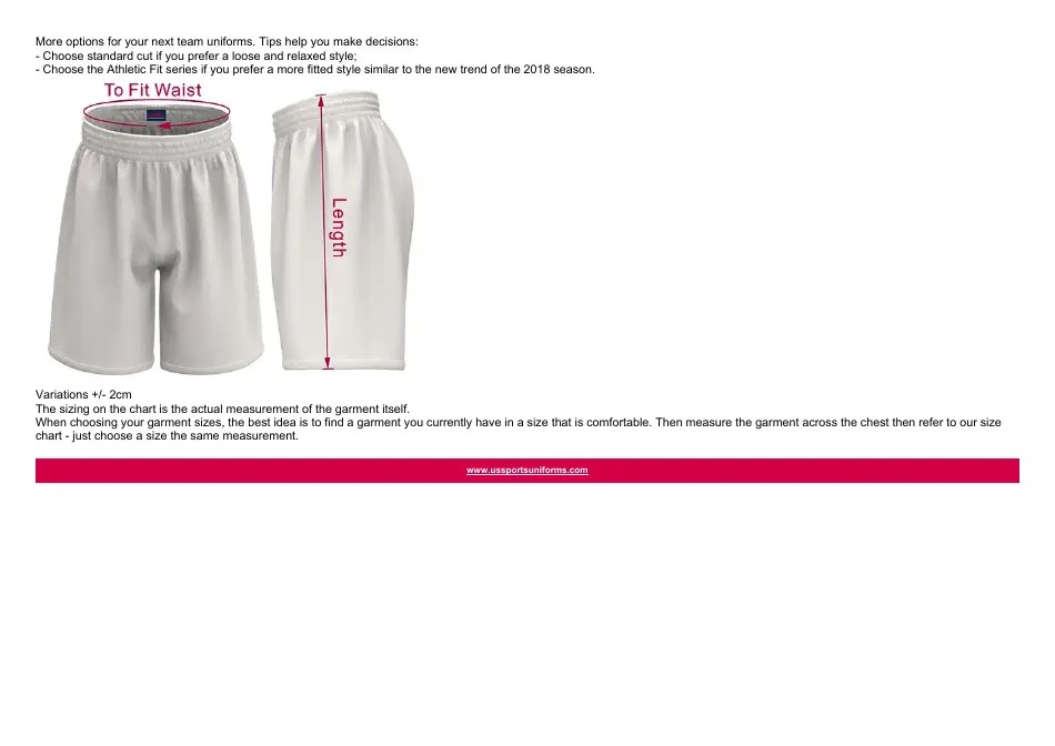 Basketball Shorts Size Chart (Cm) Ussports Download Printable PDF