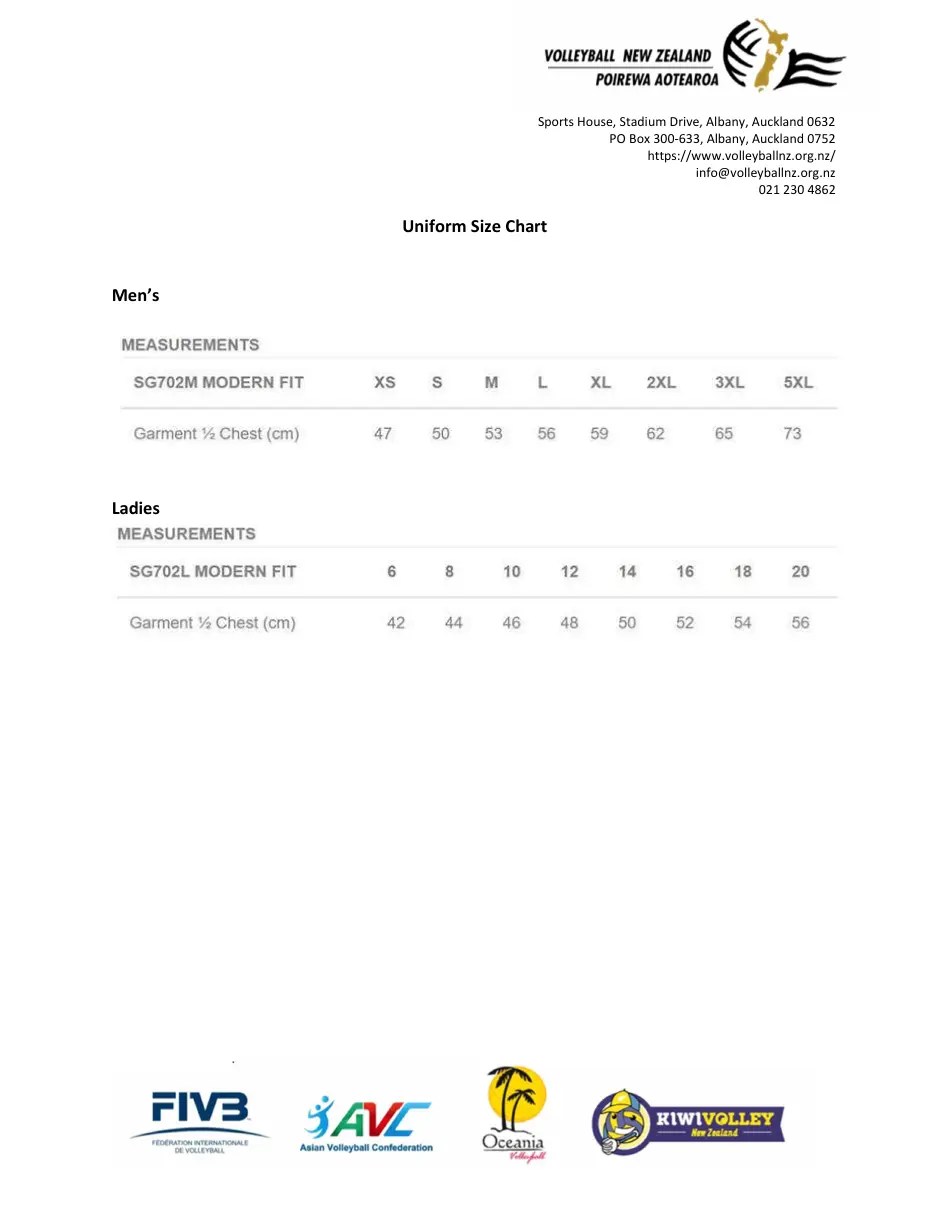 Volleyball Uniform Size Chart Download Printable PDF Templateroller