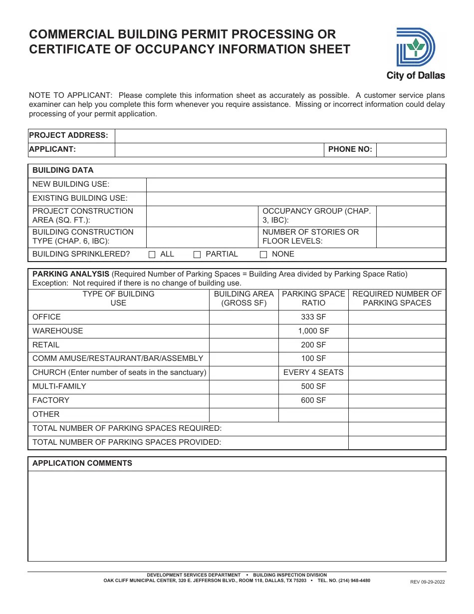 City of Dallas, Texas New Construction and Additions for Commercial