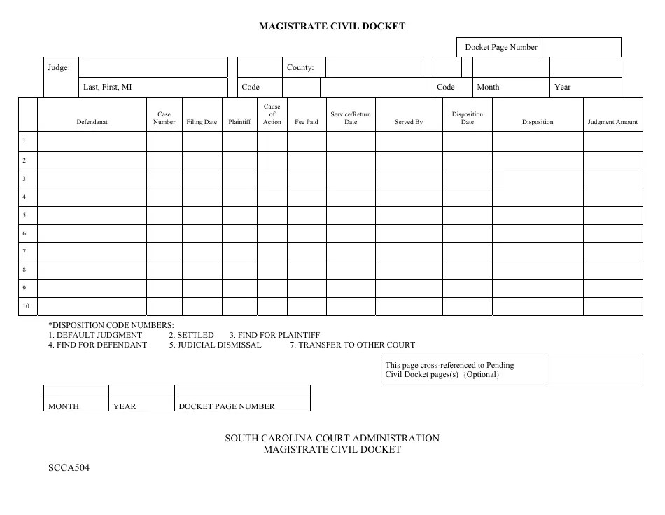 Form SCCA504 Fill Out, Sign Online and Download Printable PDF, South(08)