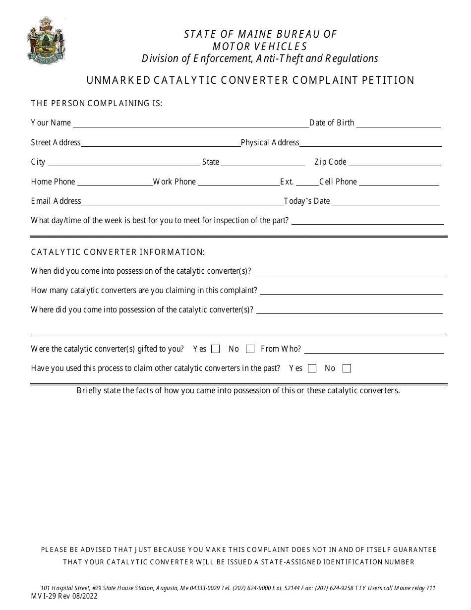 Form MVI29 Fill Out, Sign Online and Download Fillable PDF, Maine
