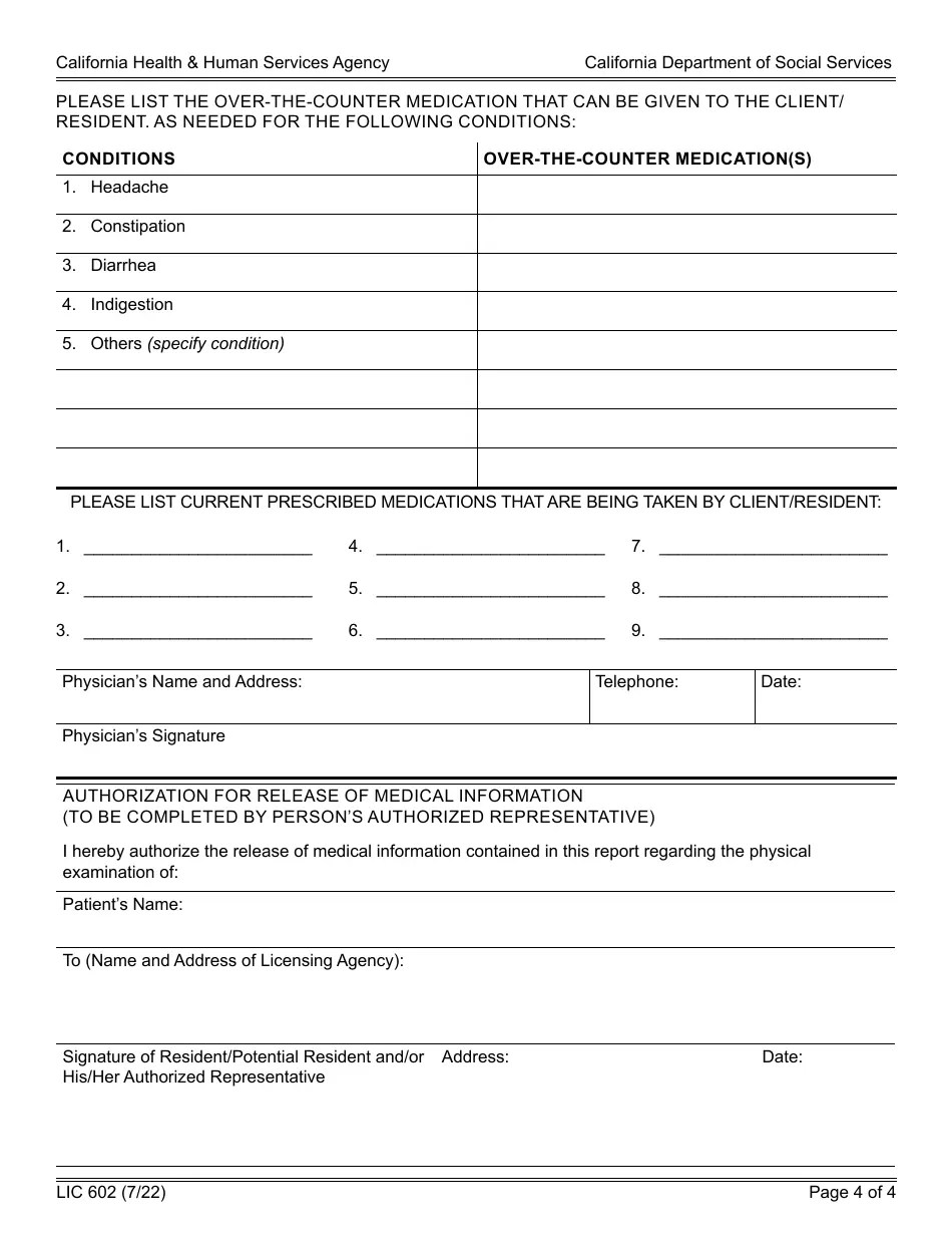 Form LIC602 Download Fillable PDF or Fill Online Physician's Report for