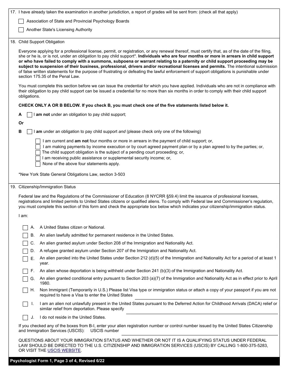 Psychologist Form 1 Download Fillable PDF or Fill Online Application for Licensure, New York