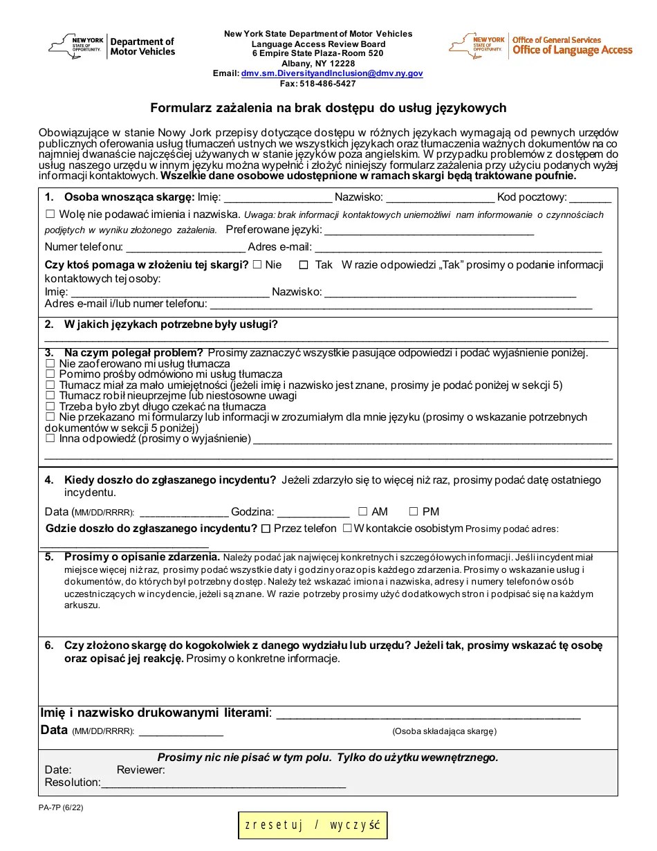 Form PA7P Download Fillable PDF or Fill Online Language Access