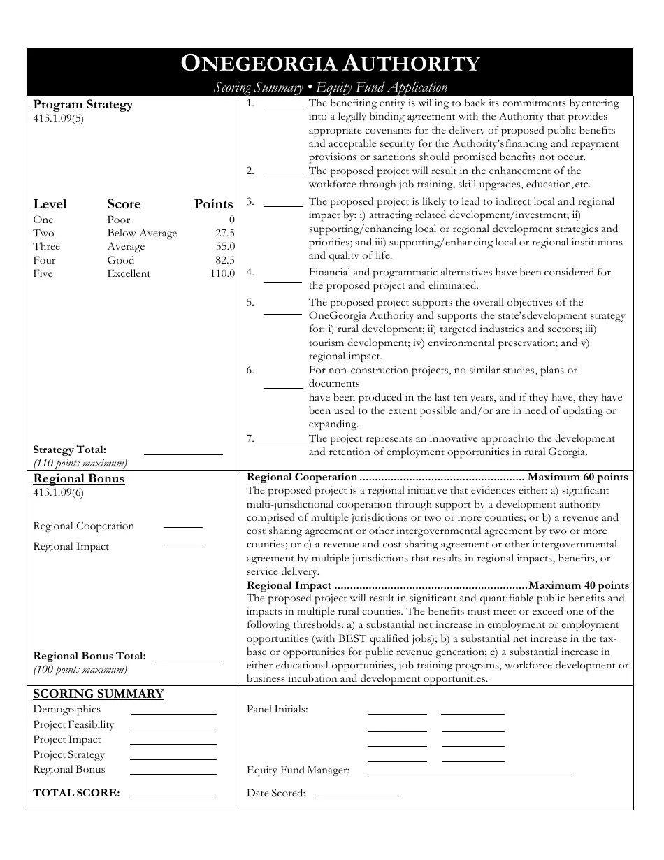 (United States) Scoring Summary Equity Fund Application