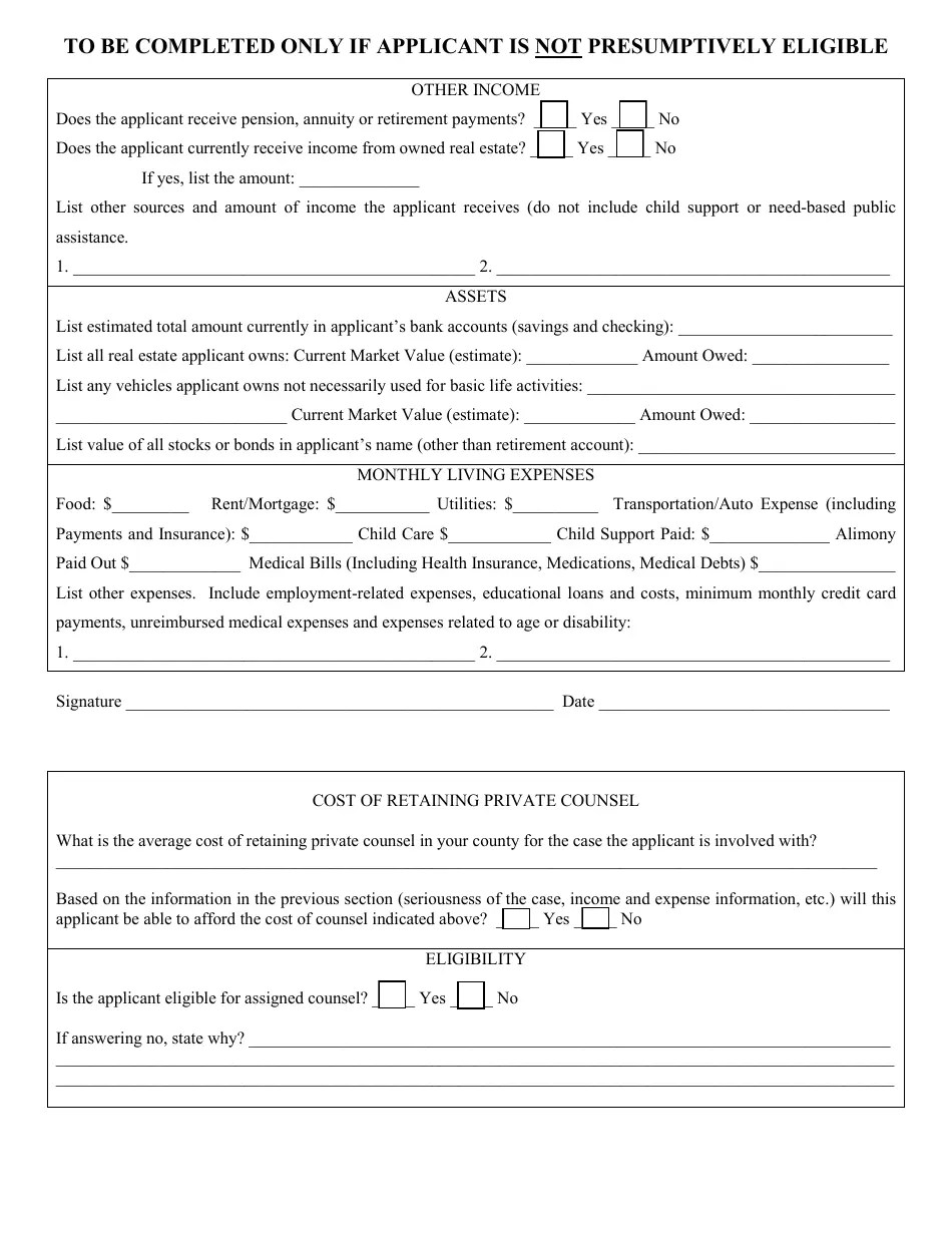 Allegany County, New York Application for Assigned Counsel Family