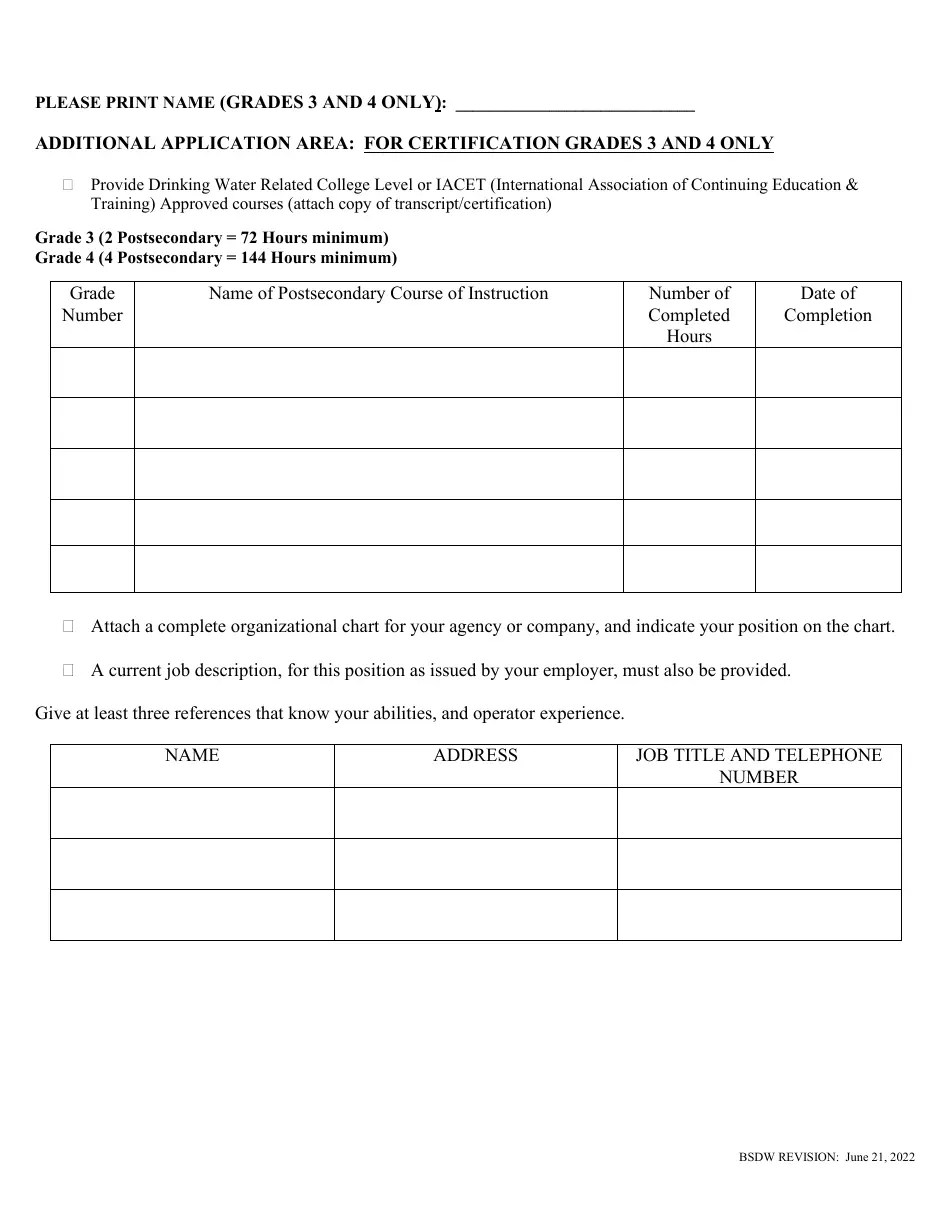 Nevada Application for Water Treatment/Distribution Operator