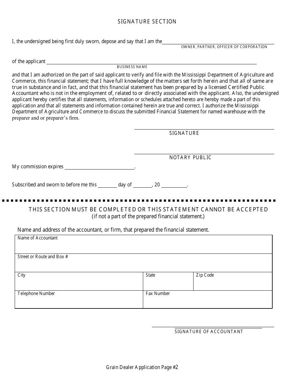 Mississippi Application for Grain Dealer License Fill Out, Sign