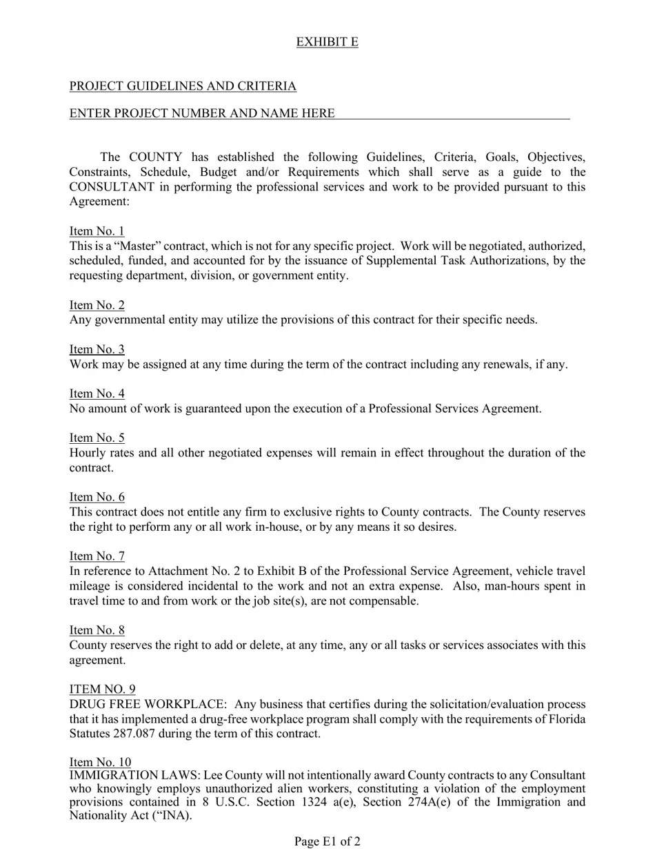 Lee County, Florida professional Services Agreement (Psa) Annual