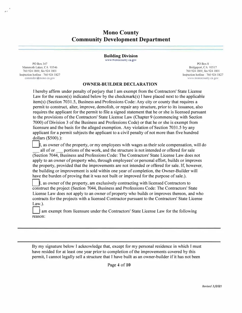 Mono County, California Minor Building Permit Application Fill Out, Sign Online and Download