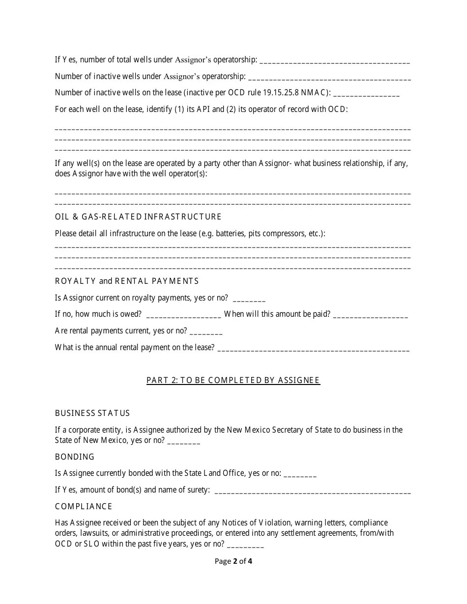 New Mexico Lease Assignment Information Coversheet Fill Out, Sign