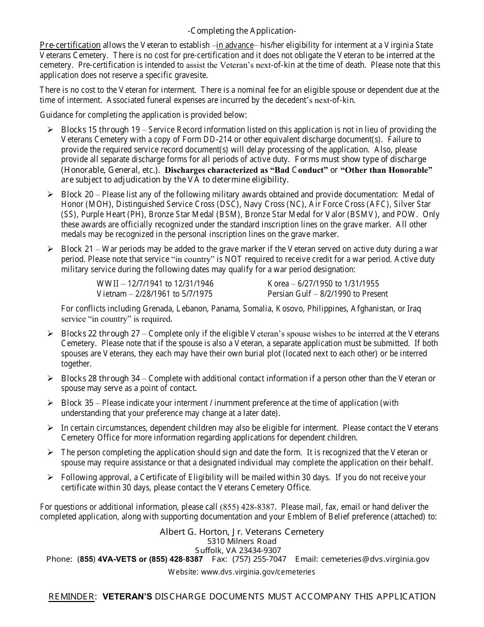 Virginia Eligibility Application Albert G. Horton, Jr Memorial