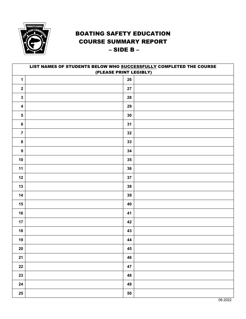 Pennsylvania Boating Safety Education Course Summary Report Fill Out
