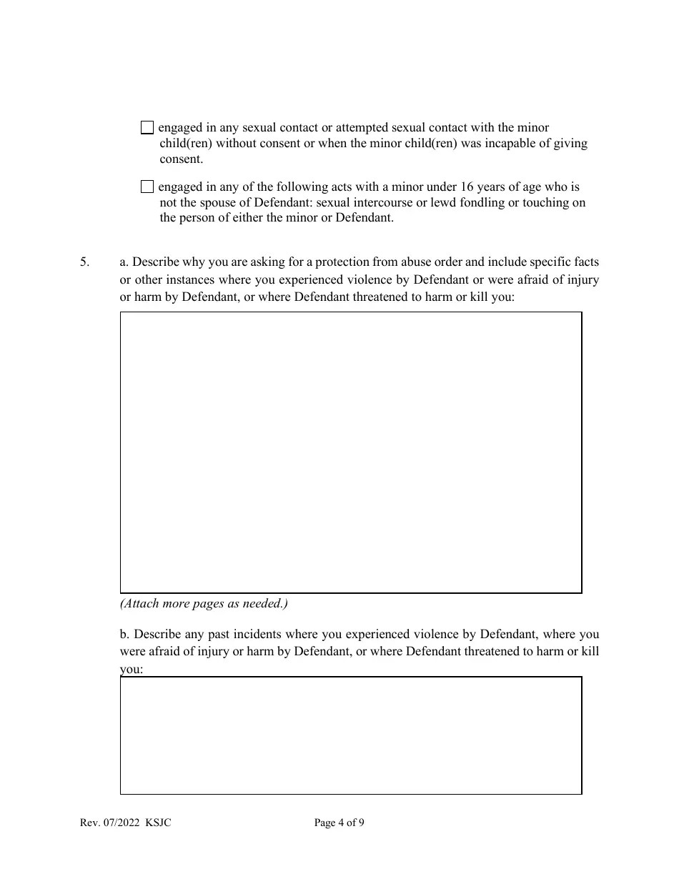 Kansas Petition for Protection From Abuse Order Fill Out, Sign Online